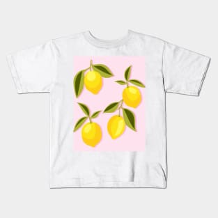 Lemon Pattern and Leaves on Baby Pink Kids T-Shirt